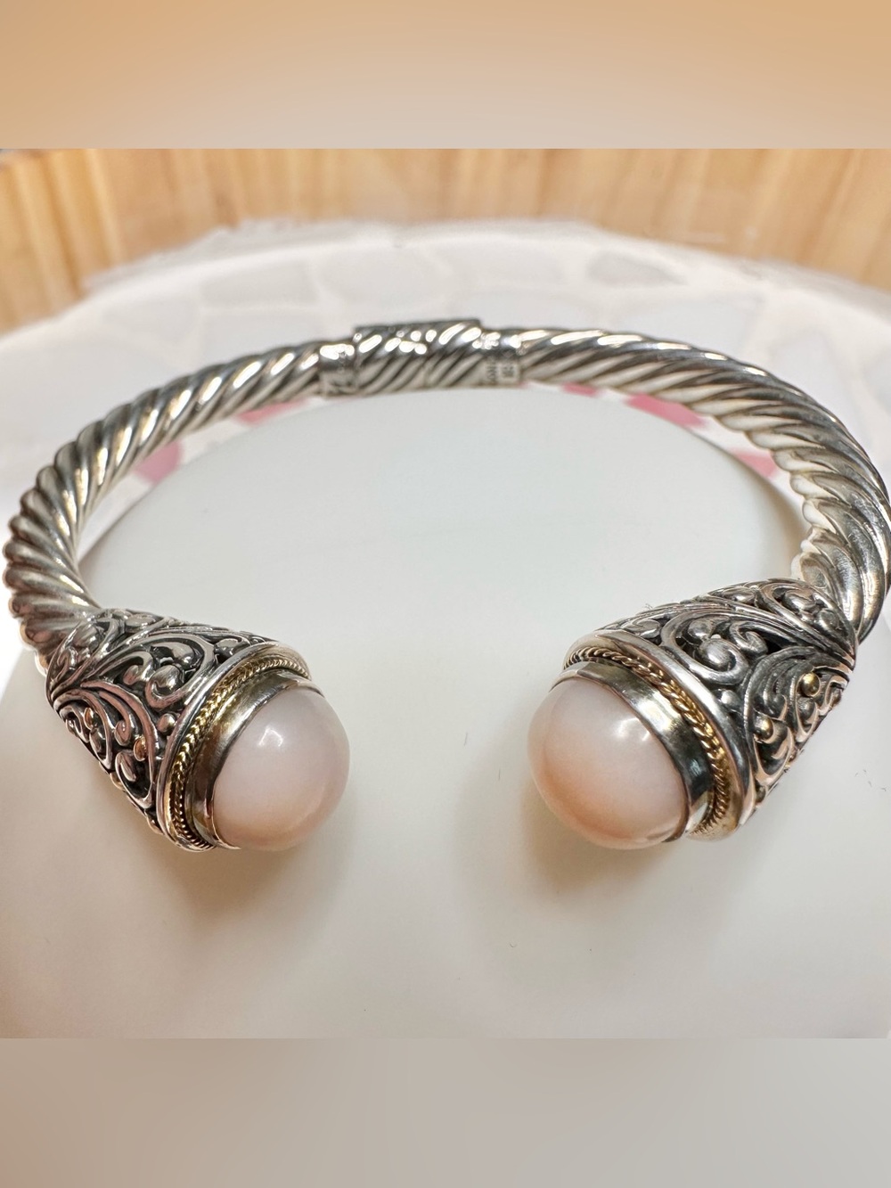 VTG Robert Manse 925 Sterling Silver 18k 7.25" Pink Stone Bracelet Indonesia 26g